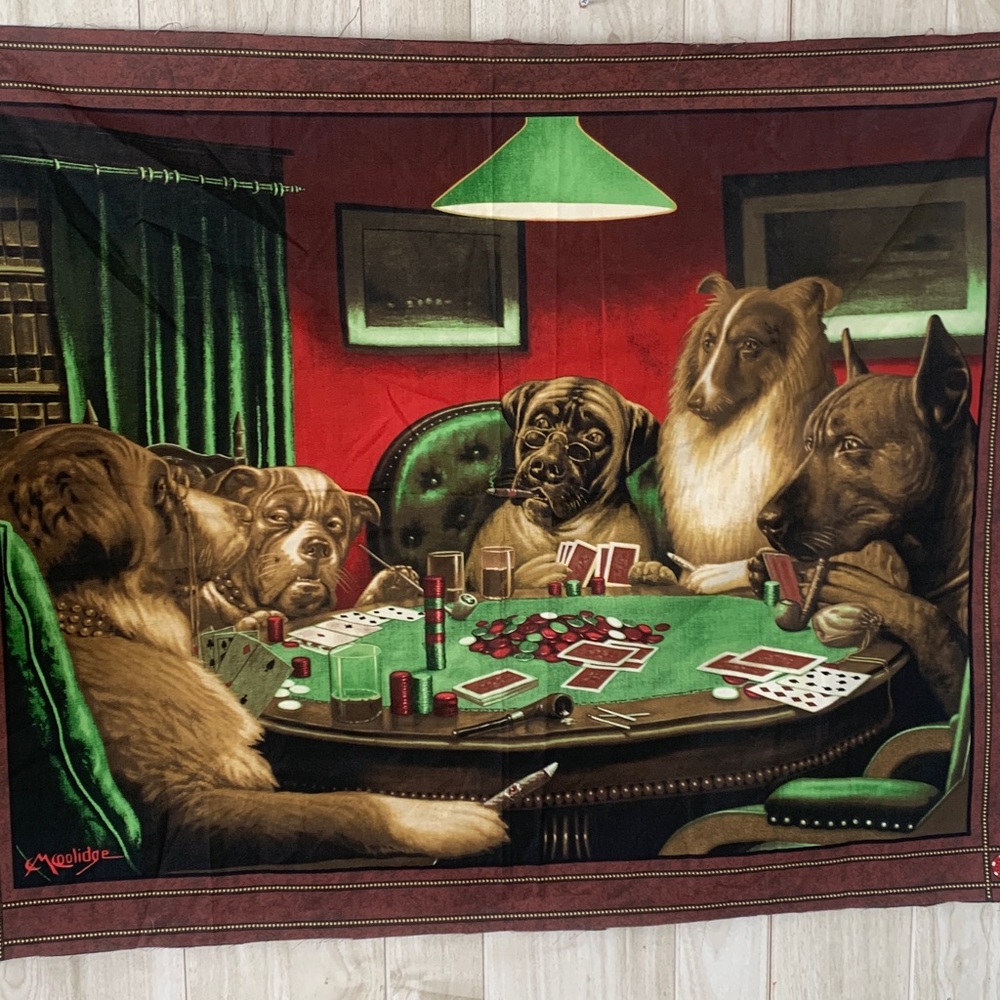 A Bold Bluff Dogs Playing Poker Cassius Marcellus Coolidge Fabric Panel Remnant